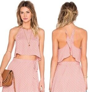 Privacy Please Polka Dot Crop Top Pink Size Small